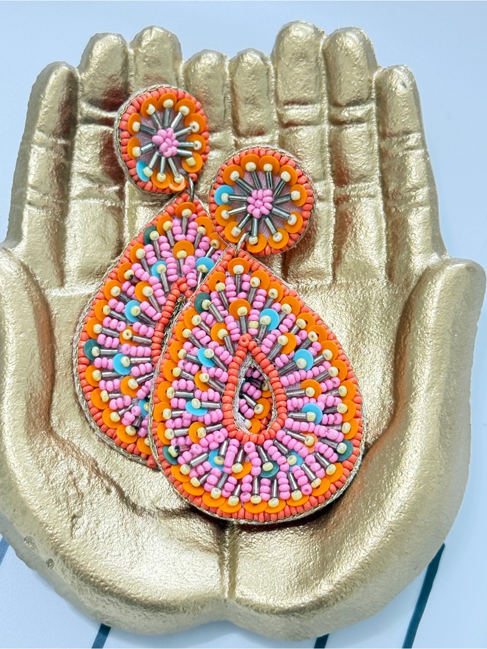 NEW, Beaded Sparkle Orange & Pink Dangle Earrings